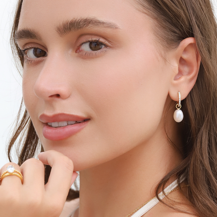 Pearl Hoop Drop Earrings with Removable Pearls  in 18k Gold Vermeil