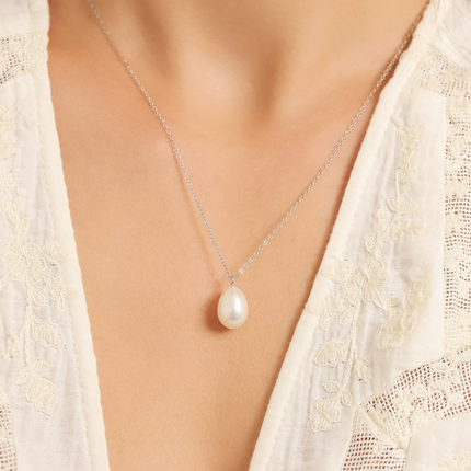 Large Pearl Pendant Necklace in Sterling Silver