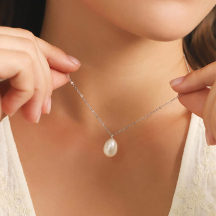 Large Pearl Pendant Necklace in Sterling Silver