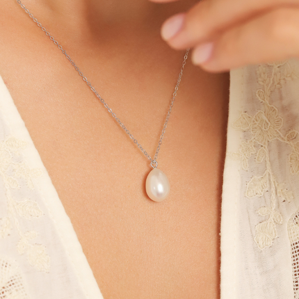 Large Pearl Pendant Necklace in Sterling Silver