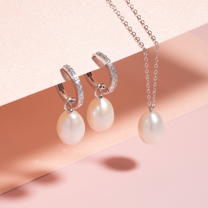 Pearl Hoop Drop Earrings with Removable Pearls in Sterling Silver