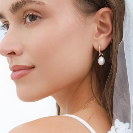 Pearl Hoop Drop Earrings with Removable Pearls  in 18k Gold Vermeil