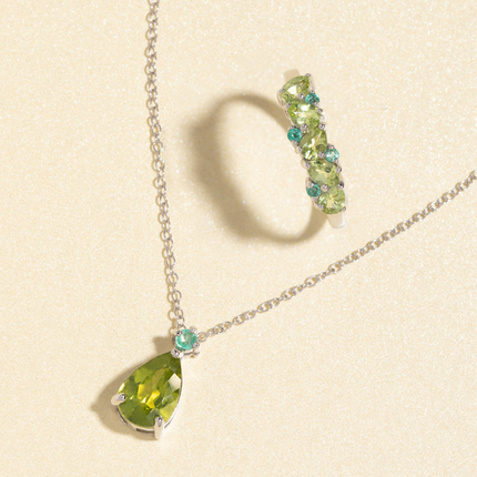 Emerald & Peridot Pear Cut Half Eternity Band in Sterling Silver
