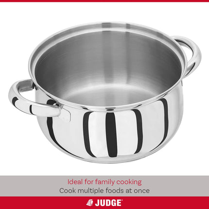 Judge Essentials Stainless Steel 3 Tier Steamer 18cm, Vented Glass Lid, Integral Casserole Pot, Oven Safe, Induction Ready, 25 Year Guarantee