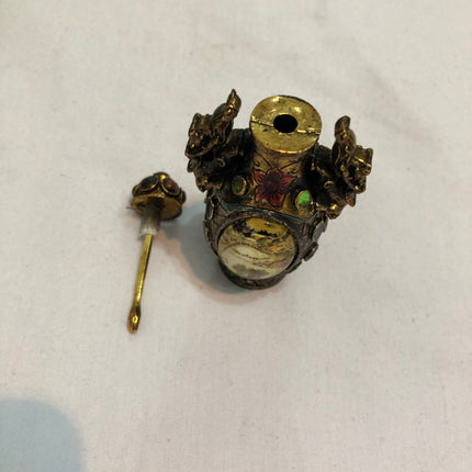 Oriental Inside Painted Landscape Scene Brass Snuff/Scent Bottle.