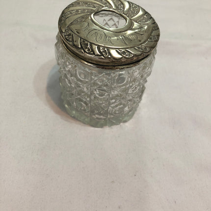 Antique Cut Glass Silver Topped Dressing Table Pot.