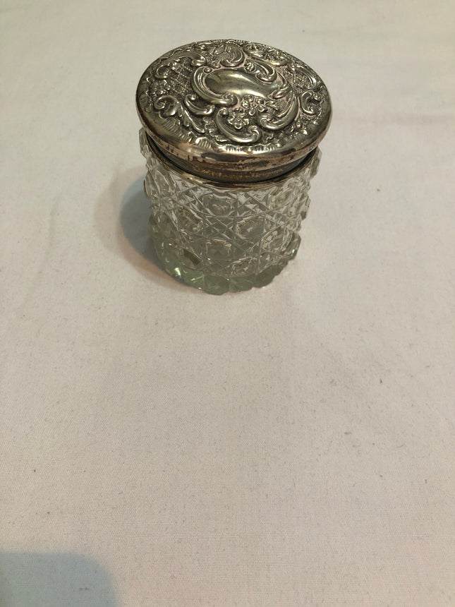 Antique Silver Topped Cut Glass Dressing Table Jar.