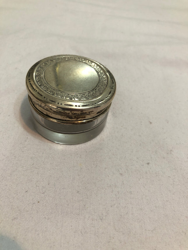 Antique Glass Silver Topped Dressing Table Pot.