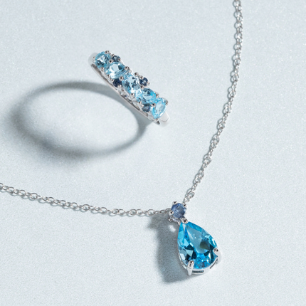 Blue Sapphire & Blue Topaz Pear Cut Pendant Necklace in Sterling Silver