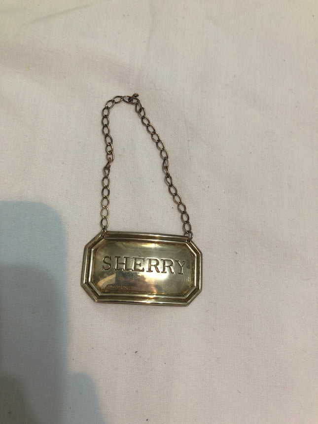 Silver Hallmarked Sherry Decanter Label.