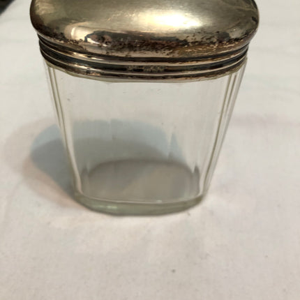 Antique Glass Silver Topped Dressing Table Pot.