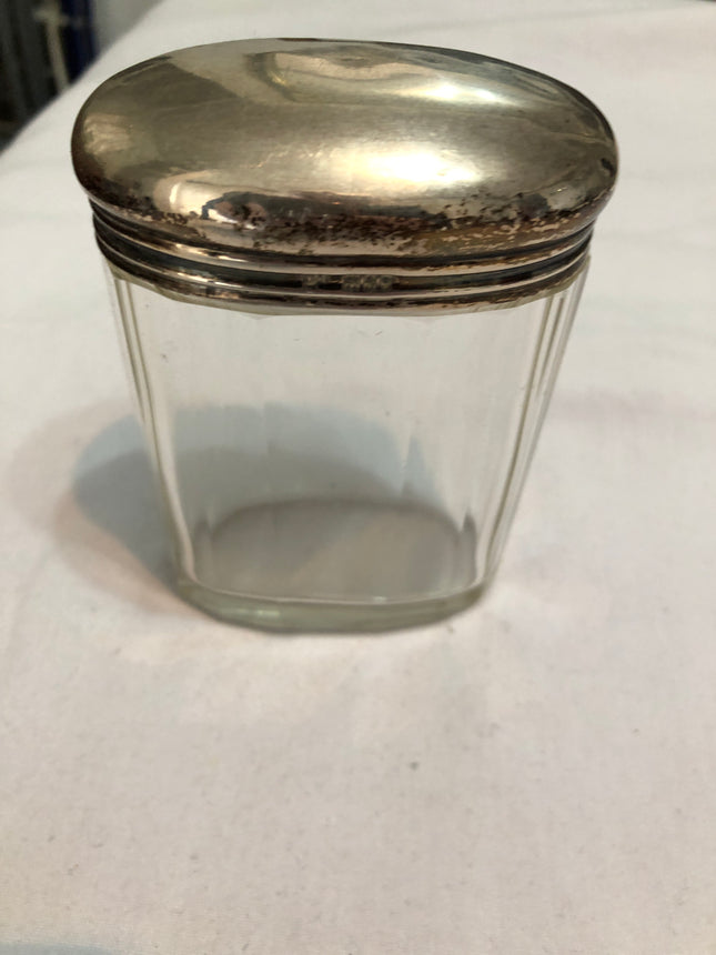 Antique Glass Silver Topped Dressing Table Pot.