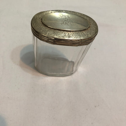 Antique Glass Silver Topped Dressing Table Pot.