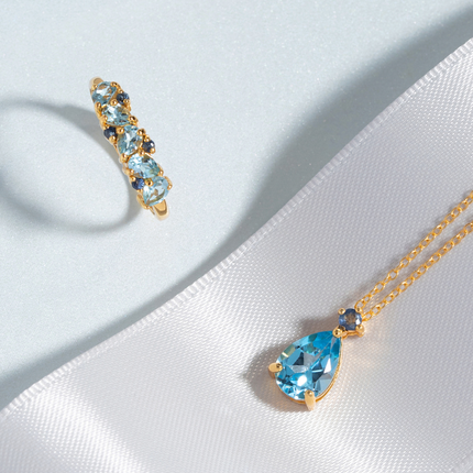 Blue Sapphire & Blue Topaz Pear Cut Half Eternity Band in 18k Gold Vermeil