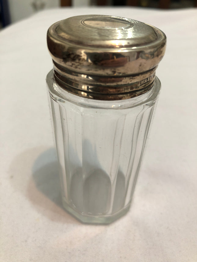 Antique Glass Silver Topped Dressing Table Pot.