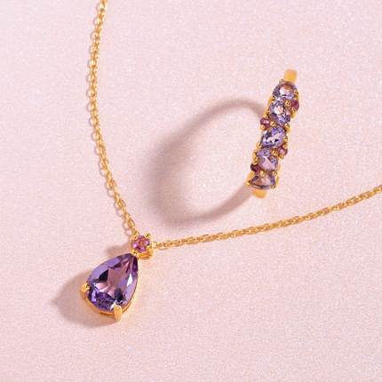 Pink Ruby & Amethyst Pear Cut Half Eternity Band in 18k Gold Vermeil