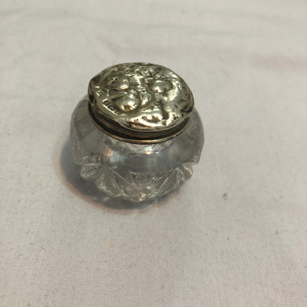 Antique Silver Topped Cut Glass Dressing Table Pot.