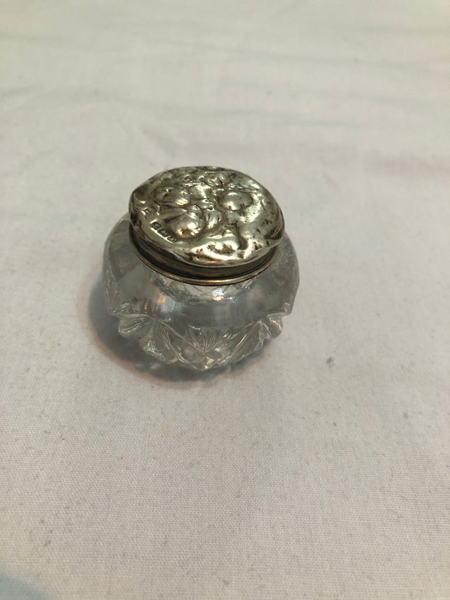 Antique Silver Topped Cut Glass Dressing Table Pot.