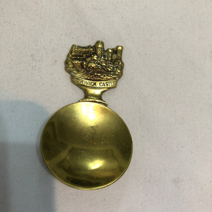 Vintage Brass Tea Caddy Spoon With Warwick Castle Handle.