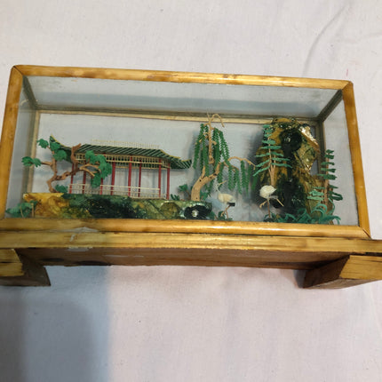 Handcrafted Chinese Scene In Glass Case.
