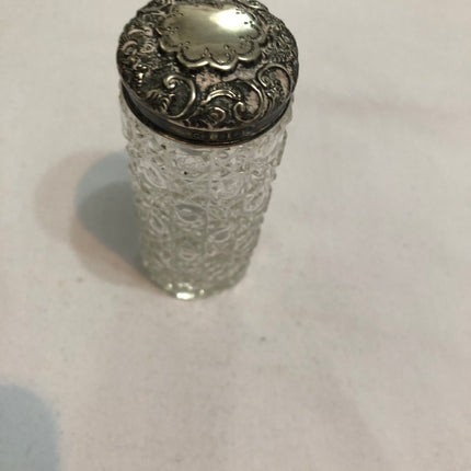 Antique Glass Silver Topped Dressing Table Pot.