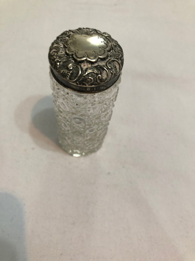 Antique Glass Silver Topped Dressing Table Pot.