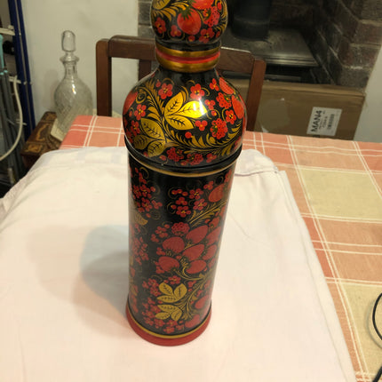 Vintage Russian Khokhloma Plate, Cups & Musical Decanter.