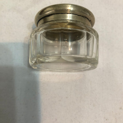 Antique Glass Silver Topped Dressing Table Pot.
