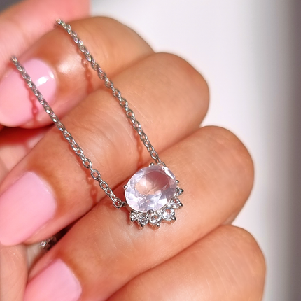 Aria Rose Quartz Necklace in Sterling Silver