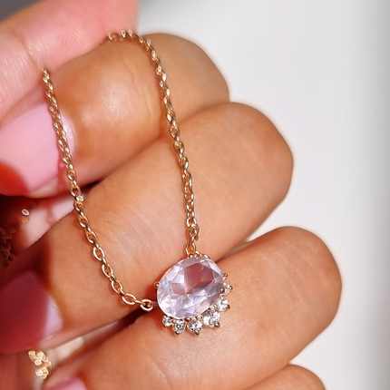 Aria Rose Quartz Necklace in 18k Rose Gold Vermeil