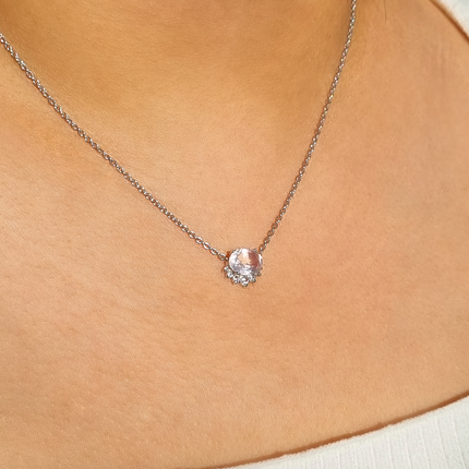 Aria Rose Quartz Necklace in Sterling Silver