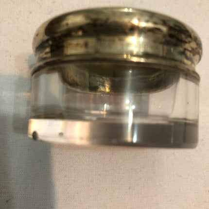 Antique Glass Silver Topped Dressing Table Pot.