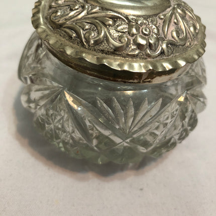 Antique Cut Glass Silver Topped Dressing Table Pot.