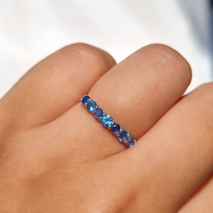 Blue Sapphire & Blue Topaz Half Eternity Band in Sterling Silver
