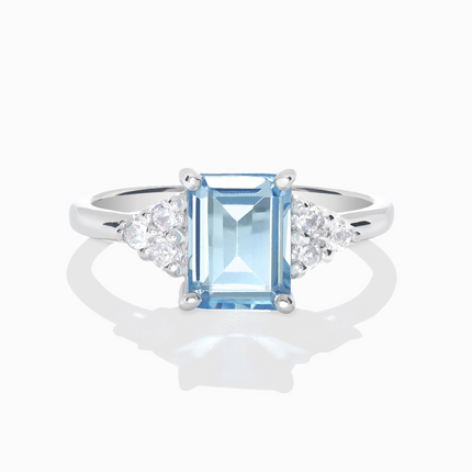 Blue Topaz Emerald Cut Ring in Sterling Silver