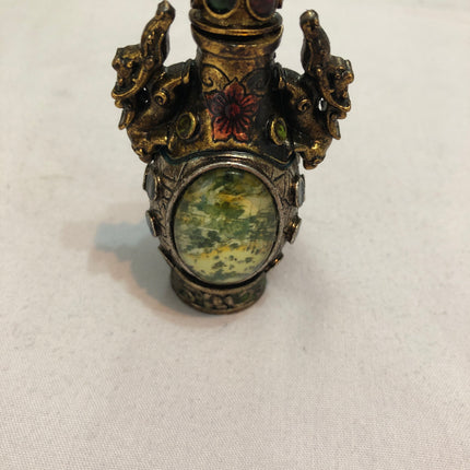 Oriental Inside Painted Landscape Scene Brass Snuff/Scent Bottle.
