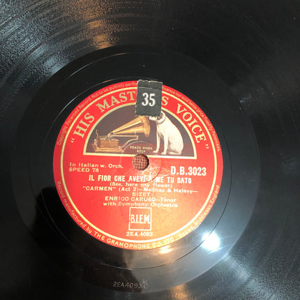 Enrico Caruso 78rpm Record Singing From Cavelleria Rusticana & Carmen.