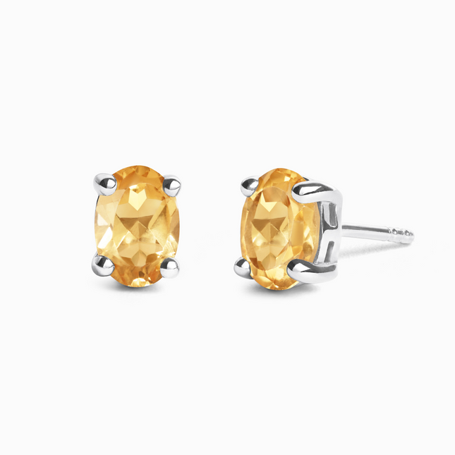 Citrine Oval Stud Earrings in Sterling Silver