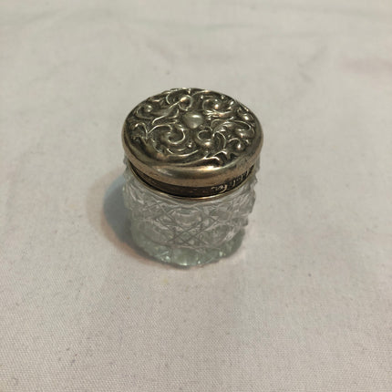 Antique Silver Topped Cut Glass Dressing Table Pot.