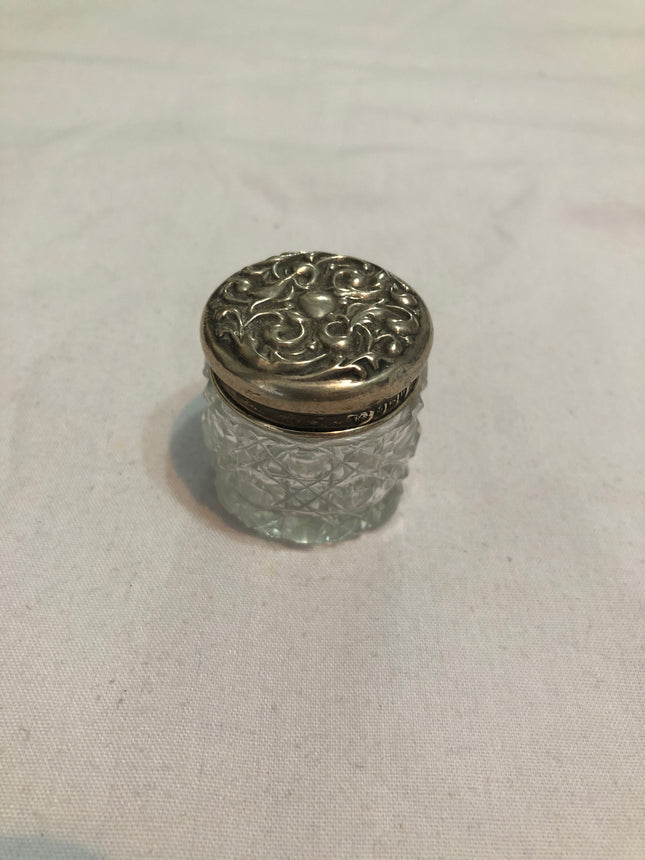 Antique Silver Topped Cut Glass Dressing Table Pot.