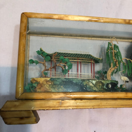 Handcrafted Chinese Scene In Glass Case.