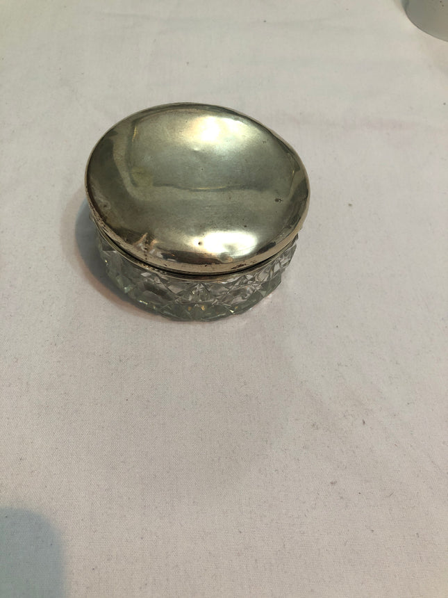 Antique Silver Topped Cut Glass Dressing Table Jar.