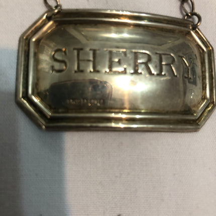 Silver Hallmarked Sherry Decanter Label.