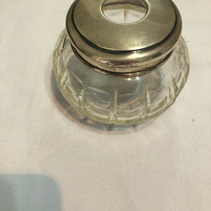 Antique Silver Topped Cut Glass Dressing Table Jar.