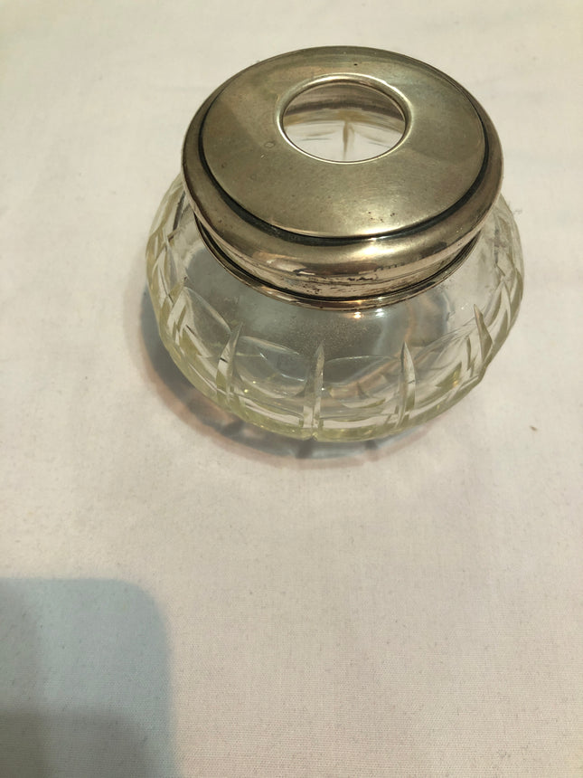 Antique Silver Topped Cut Glass Dressing Table Jar.
