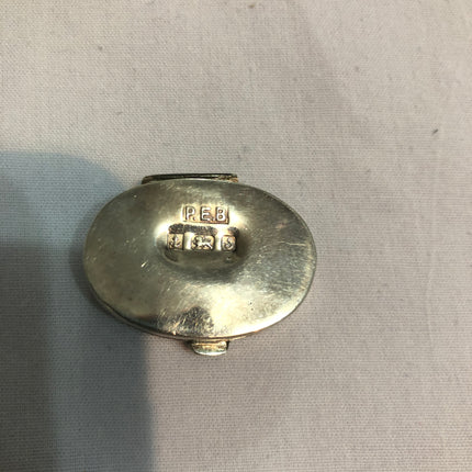 Solid Silver Fully Hallmarked Oval Pill Box.
