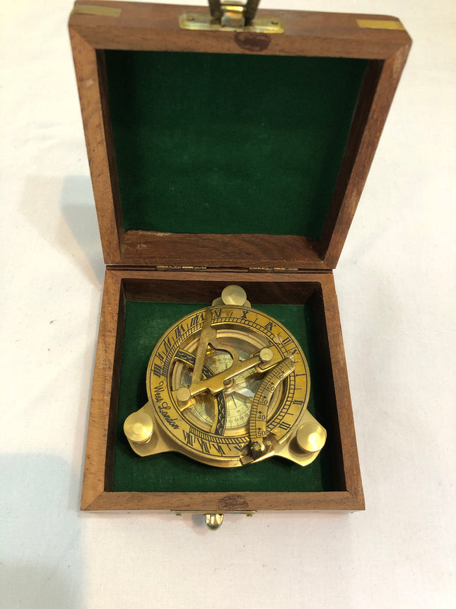 West London Brass Sundial Compass In Original Case.