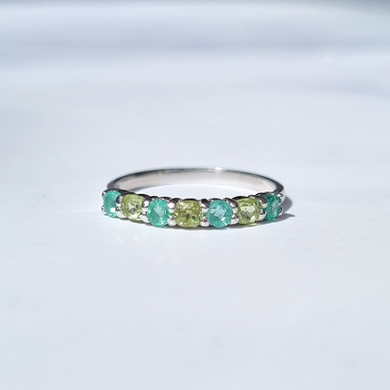 Emerald & Peridot Half Eternity Band in Sterling Silver