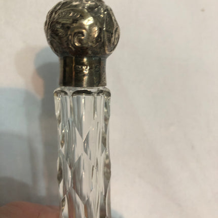 Antique Silver Topped Cut Glass Perfume /Scent Bottle.