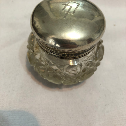 Antique Silver Topped Cut Glass Dressing Table Pot.